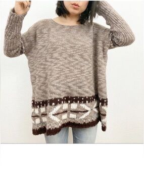 Free People | Oversized Aztec Knit Sweater Womens Size XS Brown Pullover Top